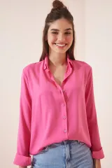 İpeksi Dokulu Regular Fit Pembe Gömlek