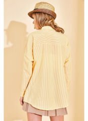 Sarı Çizgili Oversize Gofre Gömlek