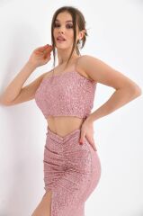 Drape Detaylı İkili Payet Abiye Takım